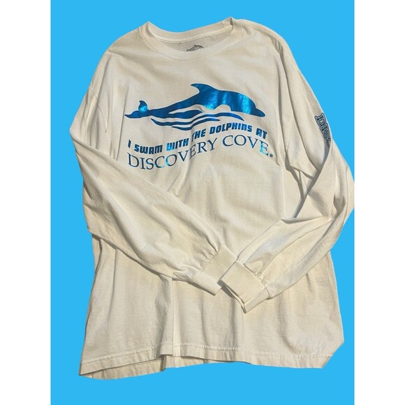I Swam With The Dolphins at Discovery Cove Orlando Long Sleeve White T- Shirt XL - Picture 6 of 7